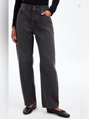 Madewell The Darted Barrel Leg Black High Rise Jeans Black Relaxed Fit - 27